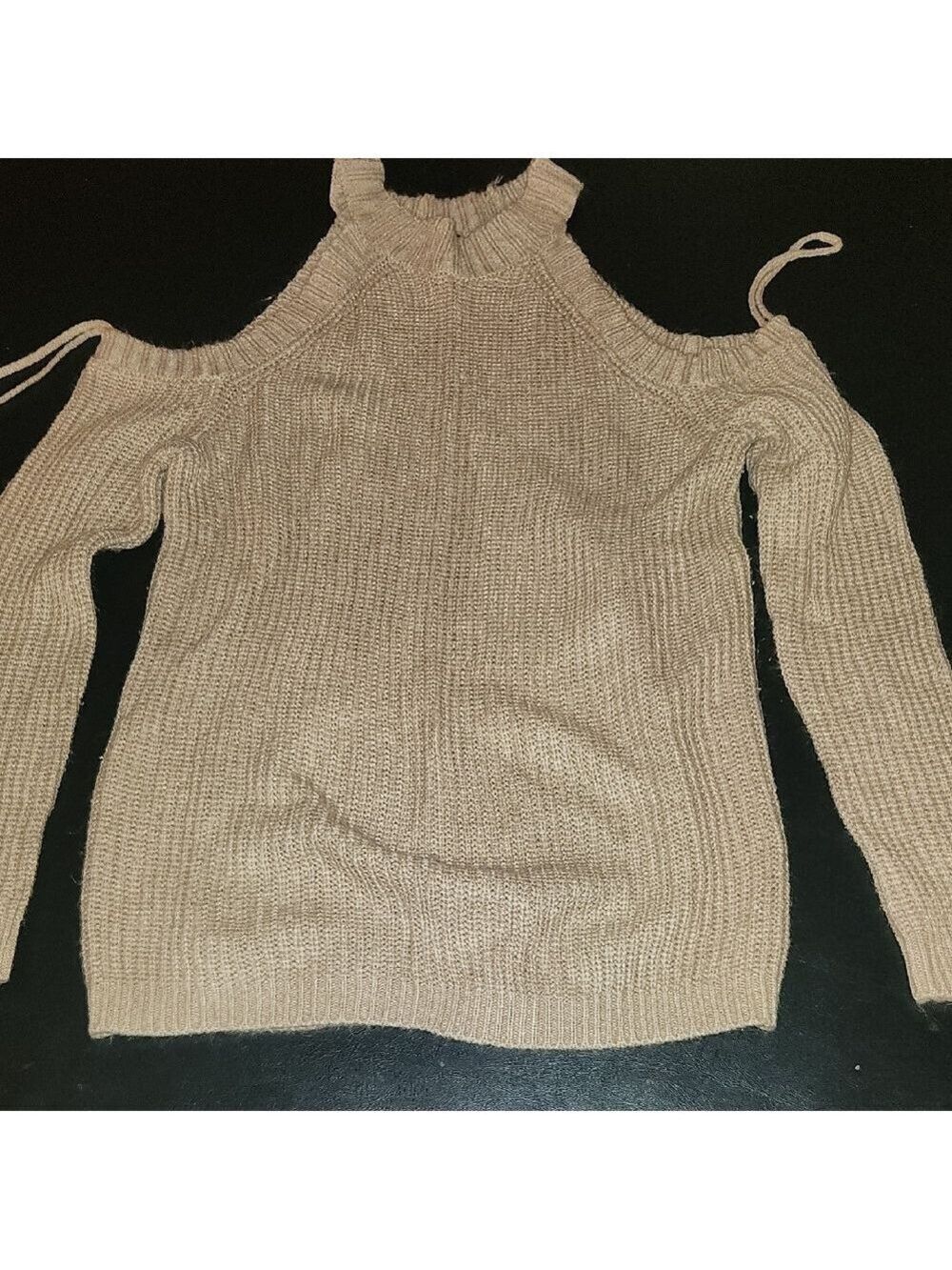 Brown Open Shoulder Crew Neck Casual Small Sweater Comfy Unique